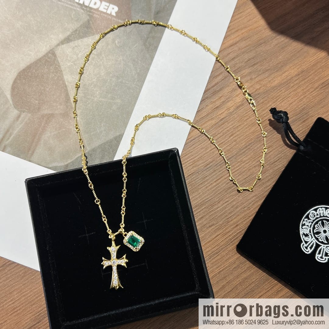 Classic hit, Croxin gold cross emerald necklace