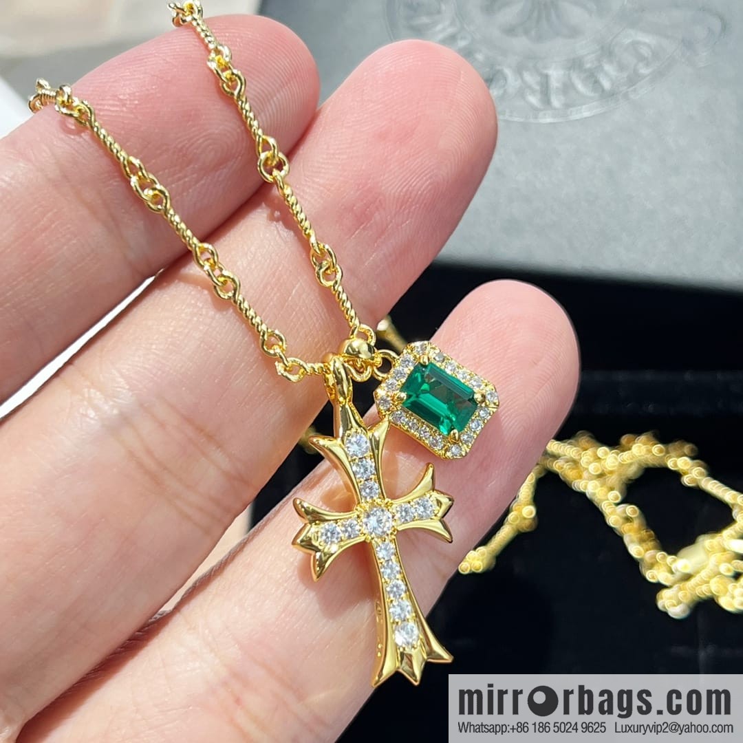 Classic hit, Croxin gold cross emerald necklace