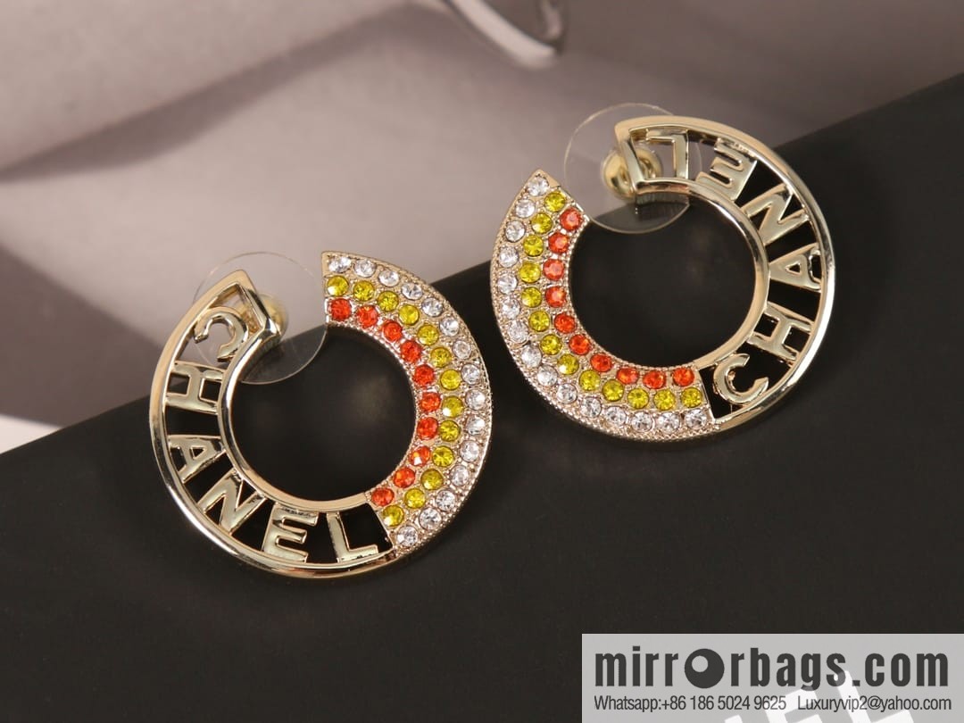 New ☑️ Chanel c2 double c colored diamond round stud earrings