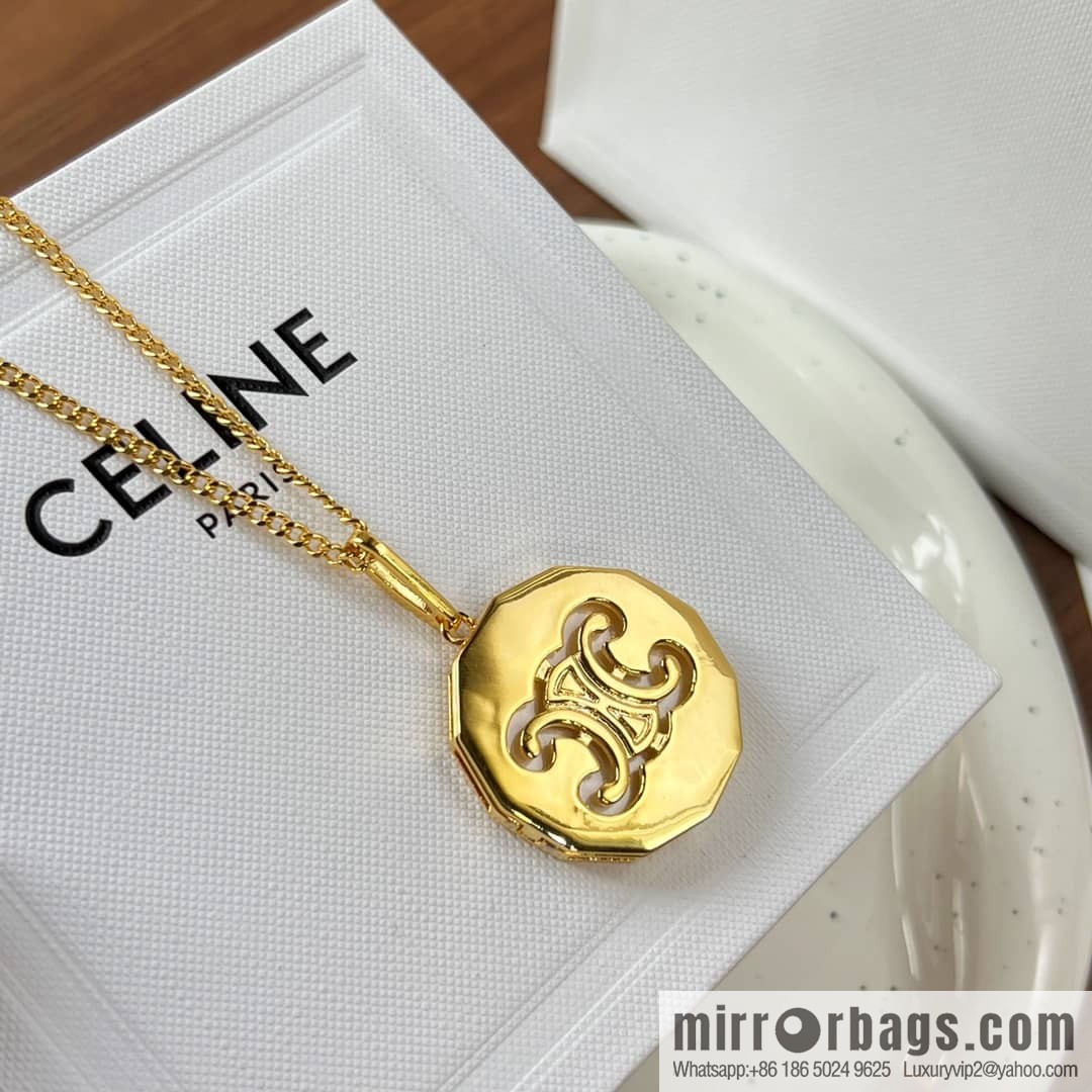 New Celine Arc de Triomphe white fritillary round necklace