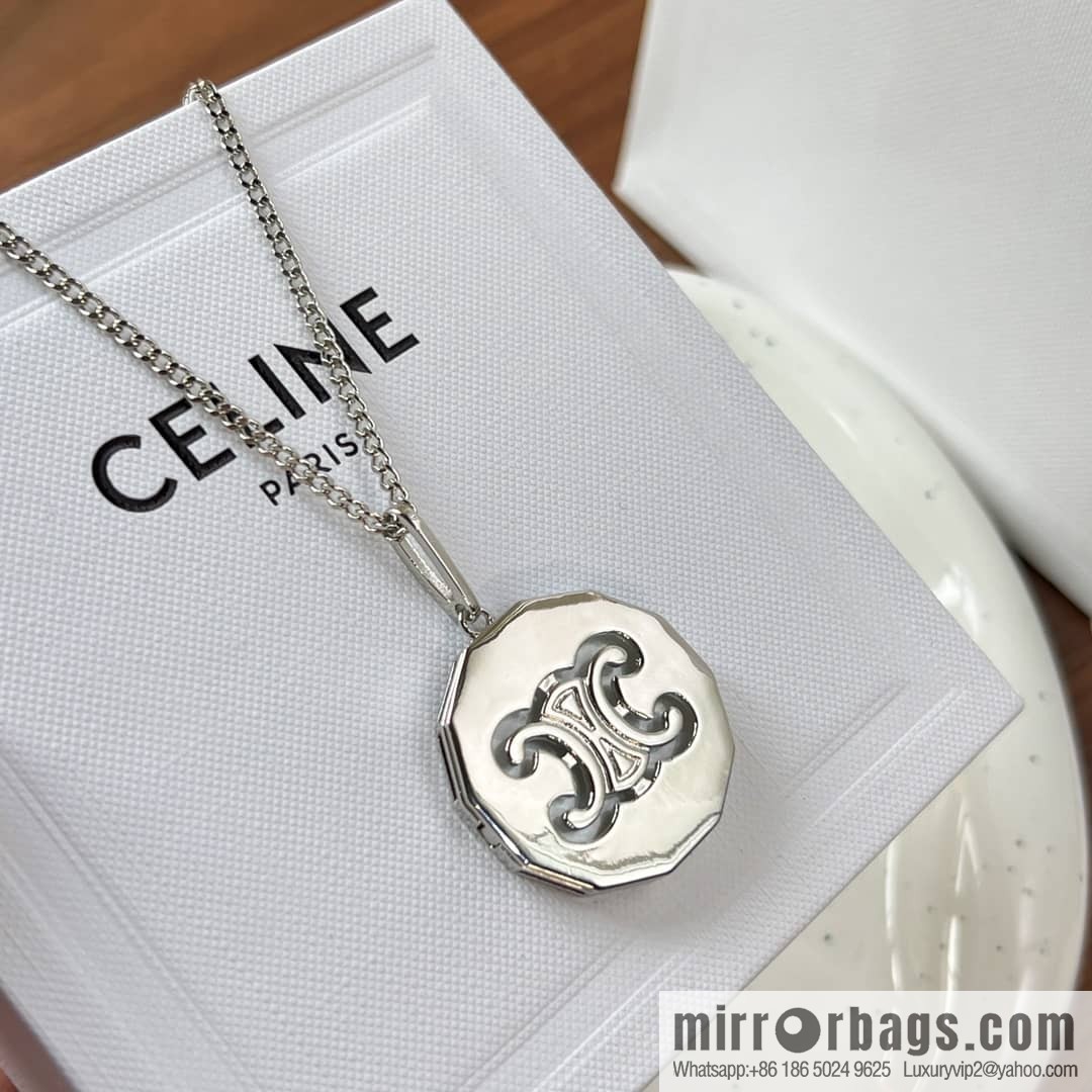 New Celine Arc de Triomphe white fritillary round necklace