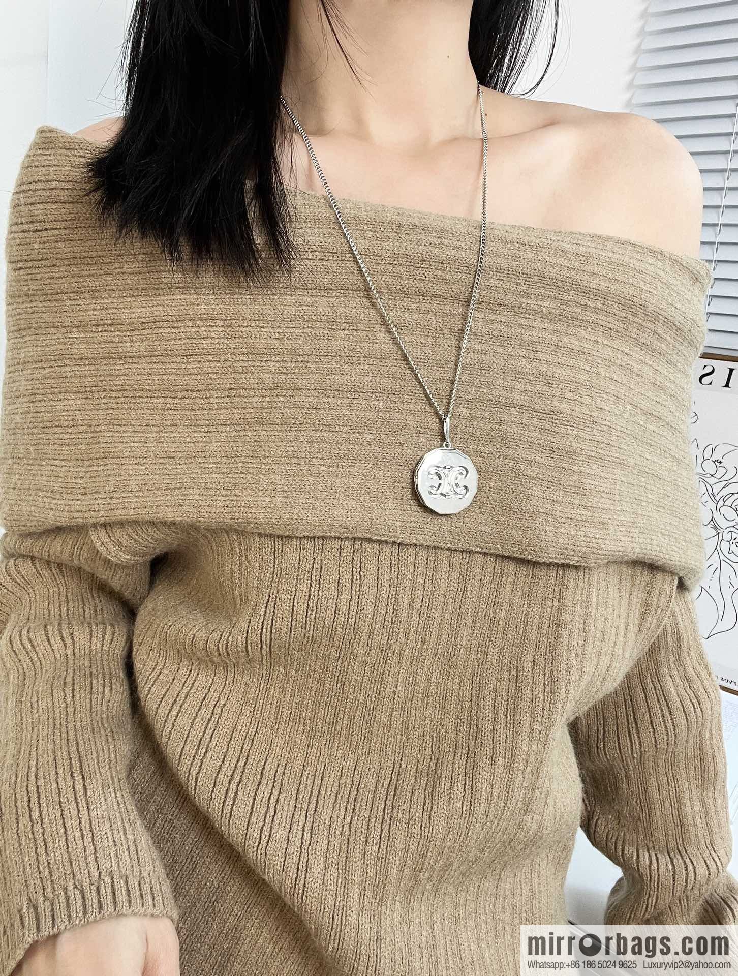 New Celine Arc de Triomphe white fritillary round necklace