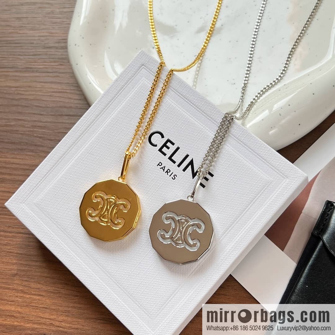 New Celine Arc de Triomphe white fritillary round necklace