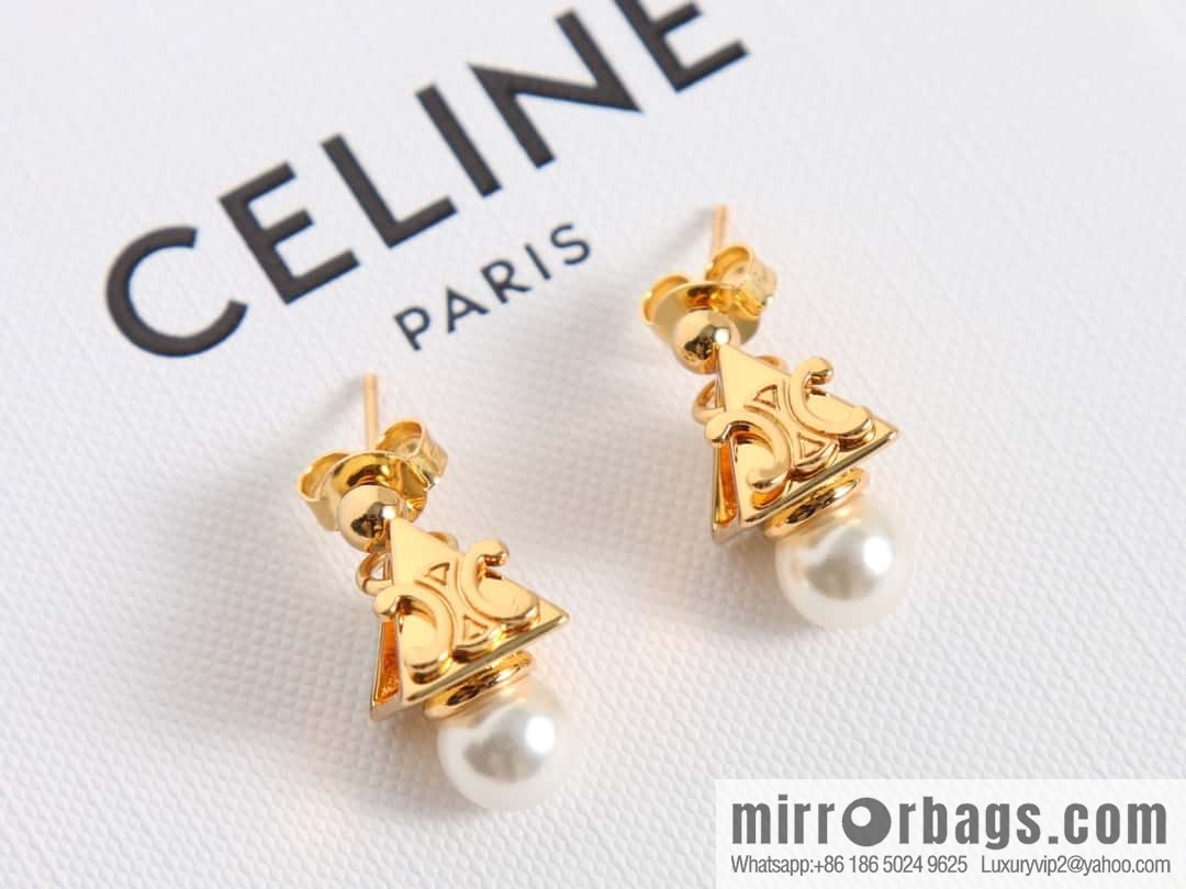 New Celine triangle Arc de Triomphe pearl stud earrings