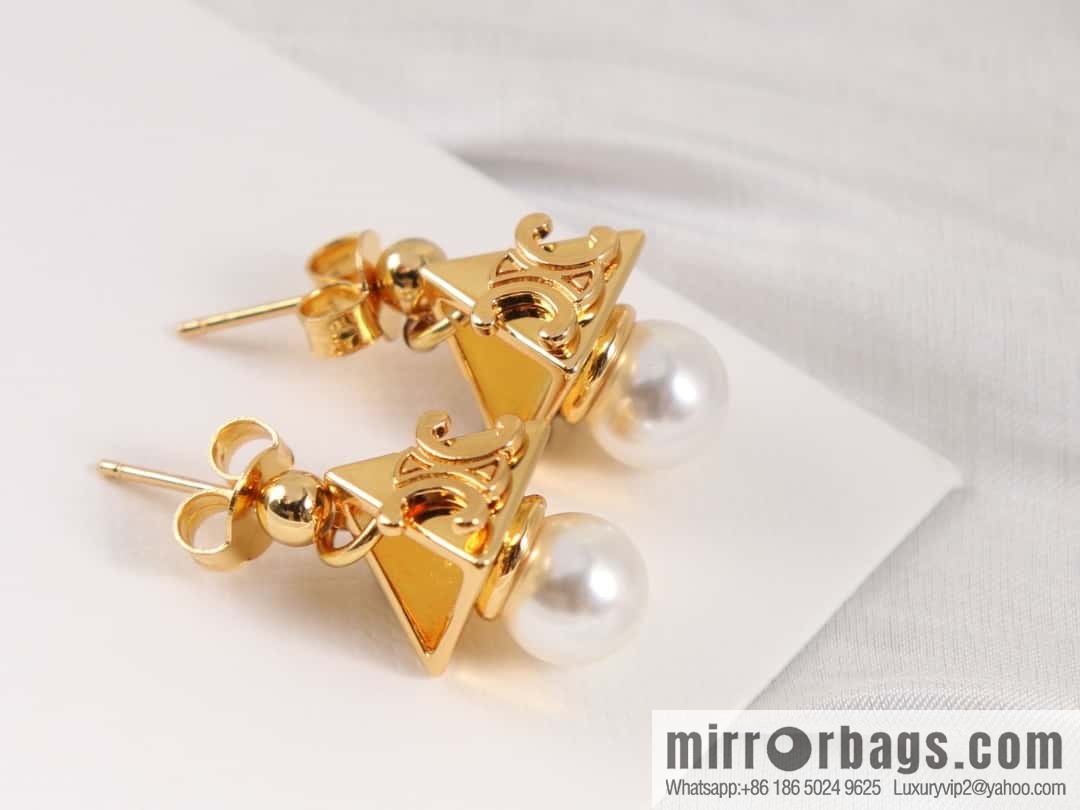 New Celine triangle Arc de Triomphe pearl stud earrings