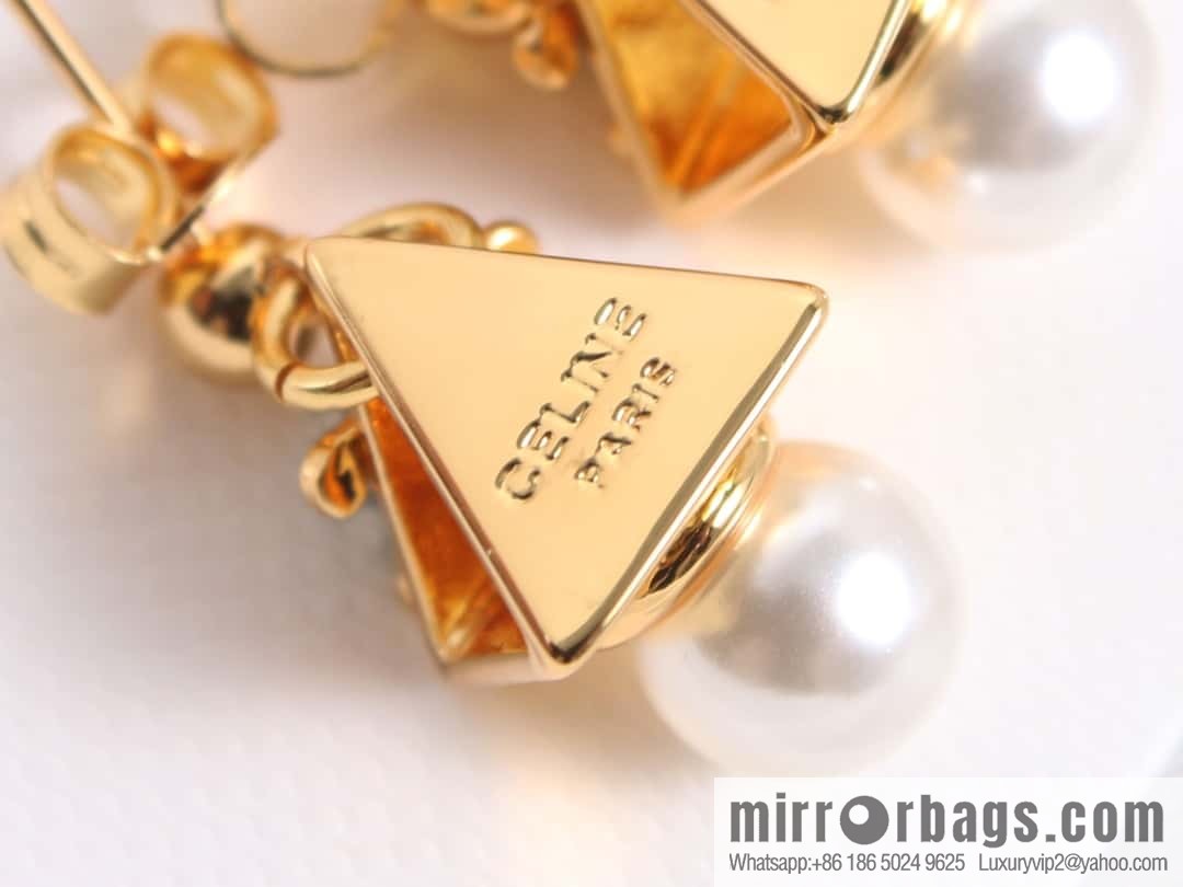 New Celine triangle Arc de Triomphe pearl stud earrings