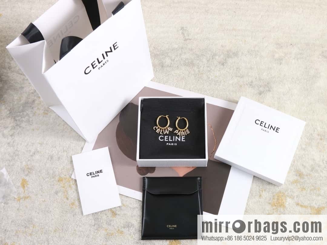 New Celine tassel full diamond letter stud earrings
