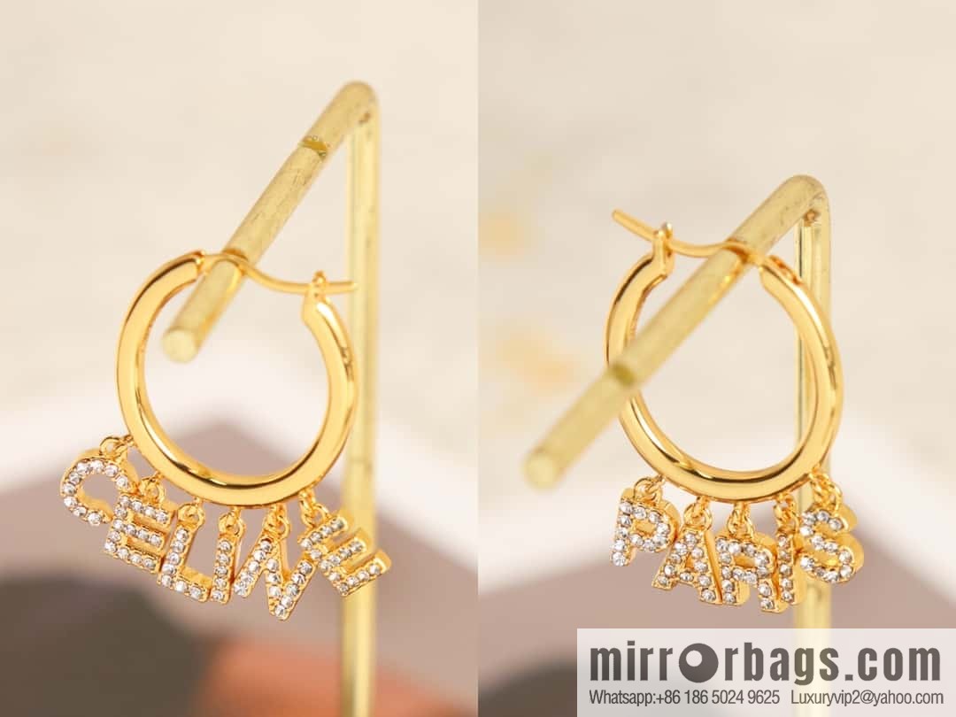 New Celine tassel full diamond letter stud earrings