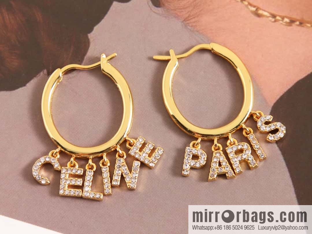 New Celine tassel full diamond letter stud earrings