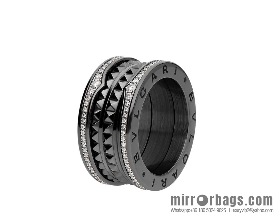 BVLGARI Bulgari new double row diamond black willow ring