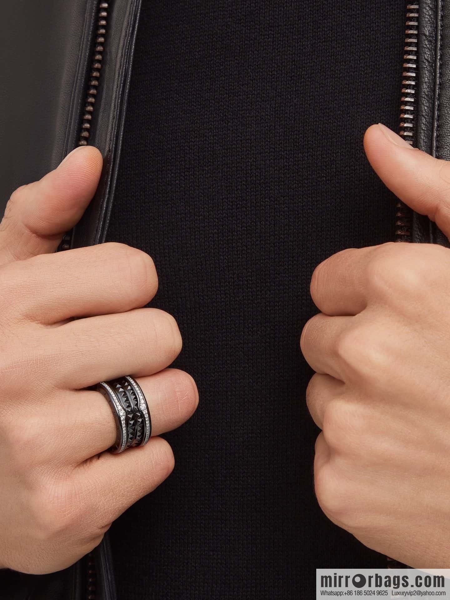 BVLGARI Bulgari new double row diamond black willow ring