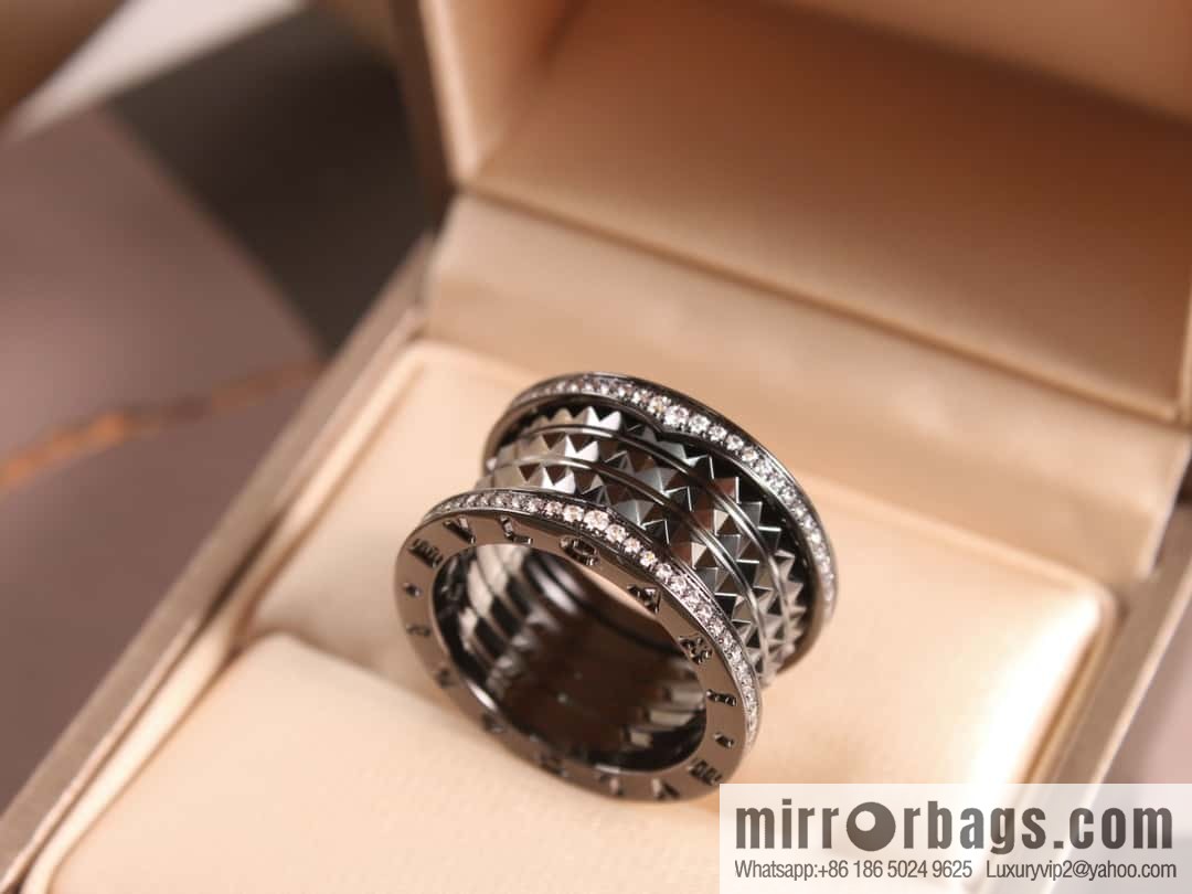 BVLGARI Bulgari new double row diamond black willow ring