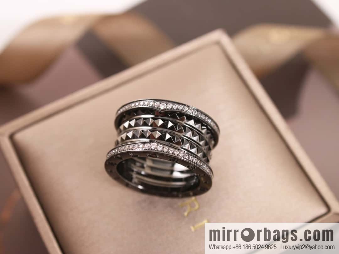 BVLGARI Bulgari new double row diamond black willow ring