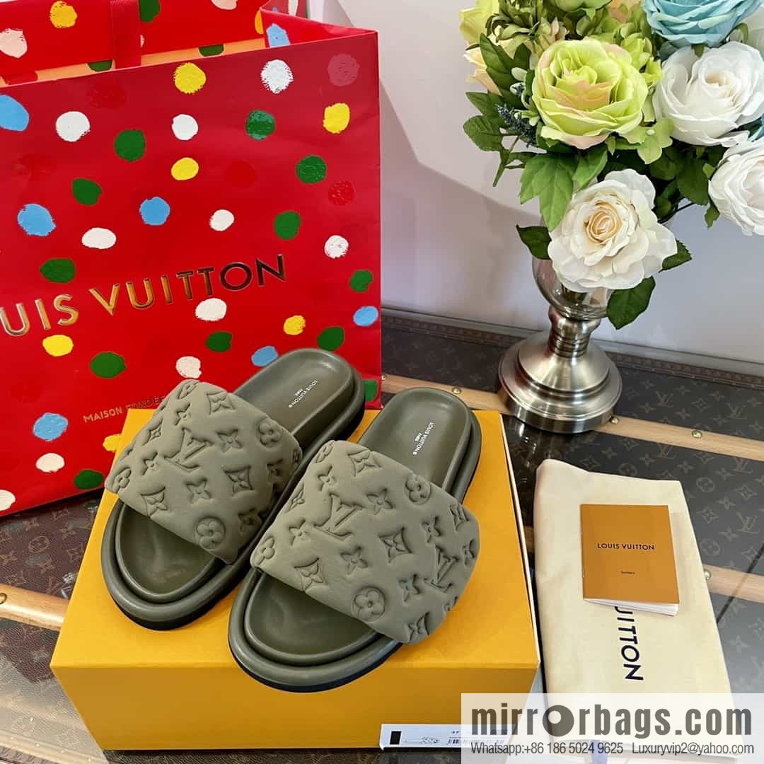 LV/Louis Vuitton 1v donkey brand | velcro platform slippers