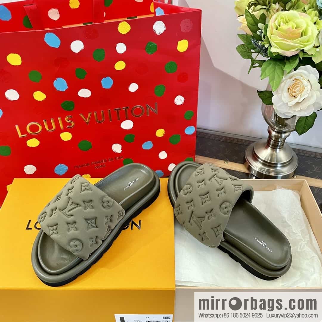 LV/Louis Vuitton 1v donkey brand | velcro platform slippers