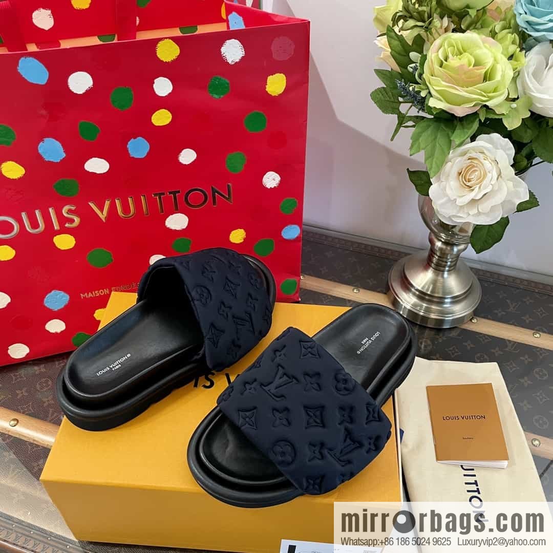LV/Louis Vuitton 1v donkey brand | velcro platform slippers