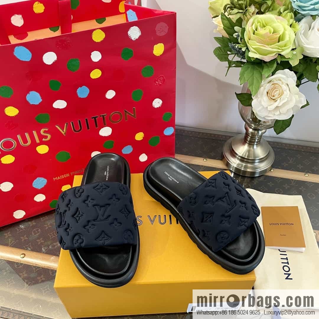 LV/Louis Vuitton 1v donkey brand | velcro platform slippers