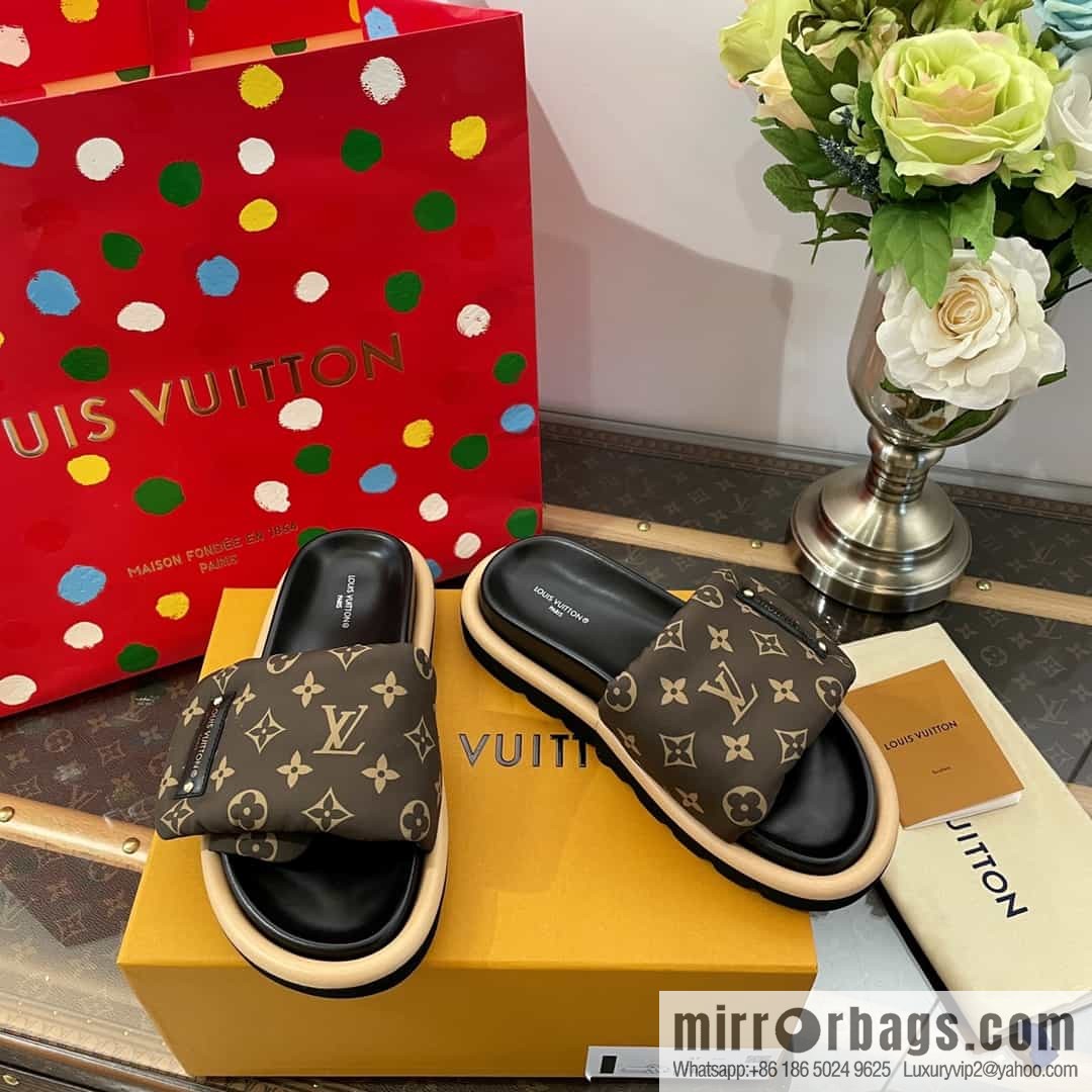 LV/Louis Vuitton 1v donkey brand | velcro platform slippers