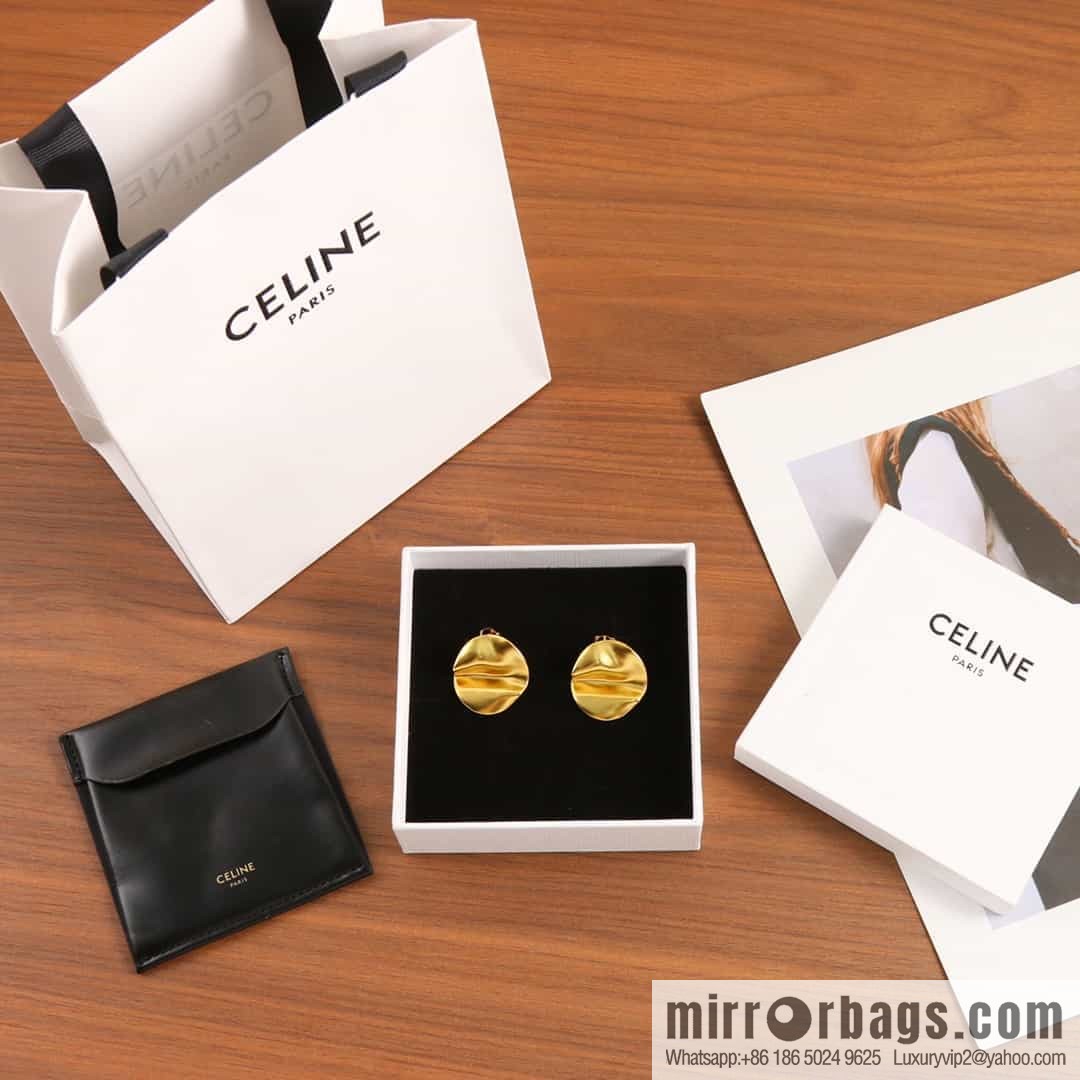 New ☑️ Celine concave convex gold stud earrings