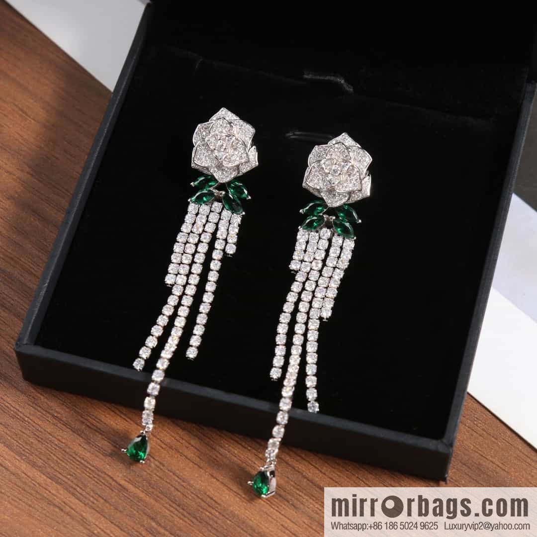 Piaget white gold rose fringed stud earrings