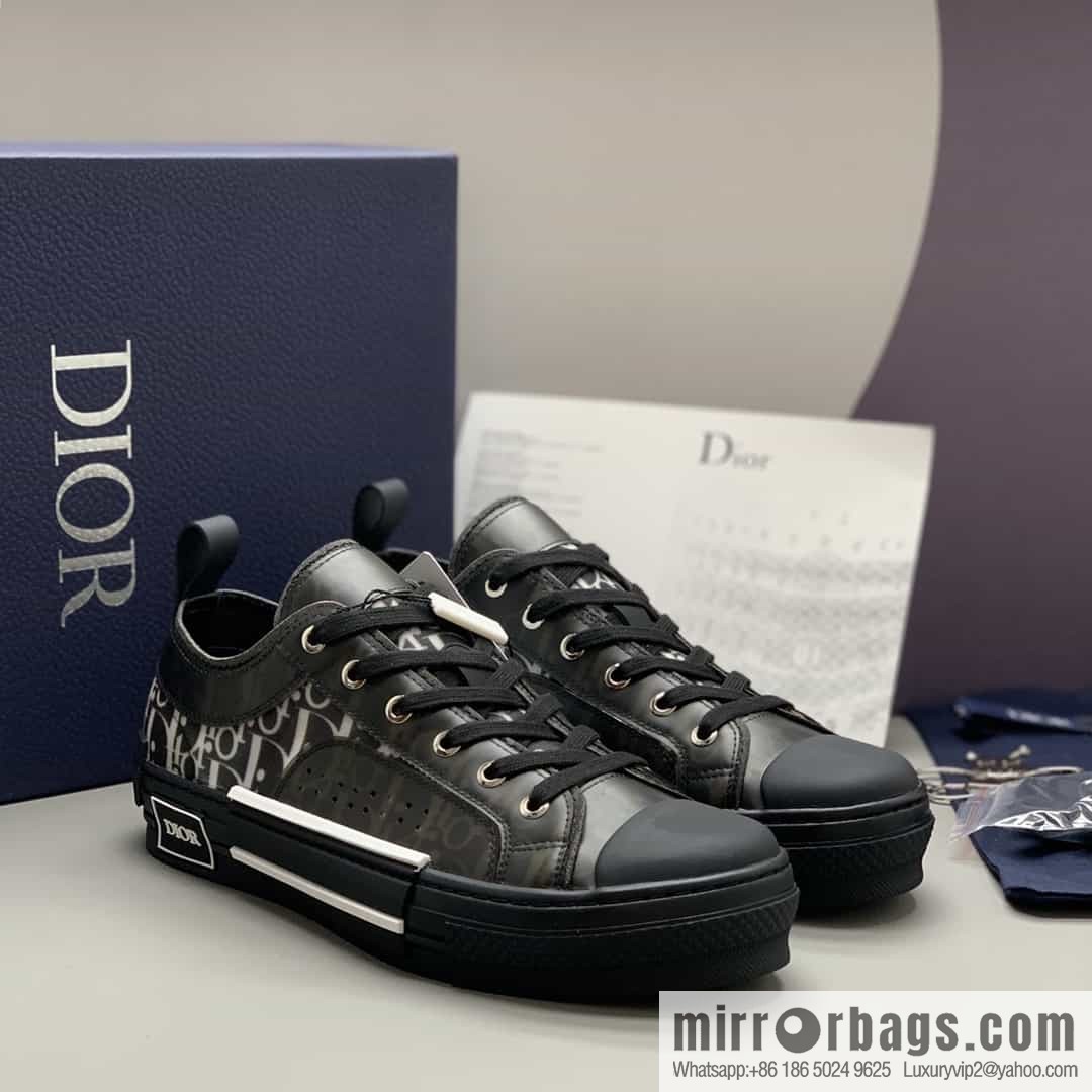 Dior Unisex low-top shoes with clear mesh fabric inserts and grey Oblique printed canvas