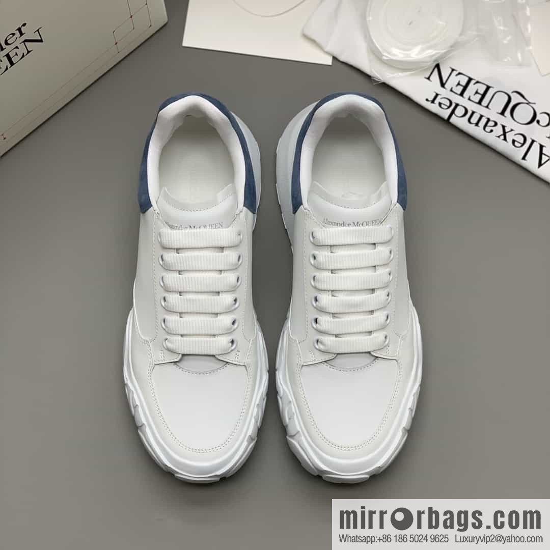 McQueen, leather, heel blue matte leather patchwork His & Hers sneakers