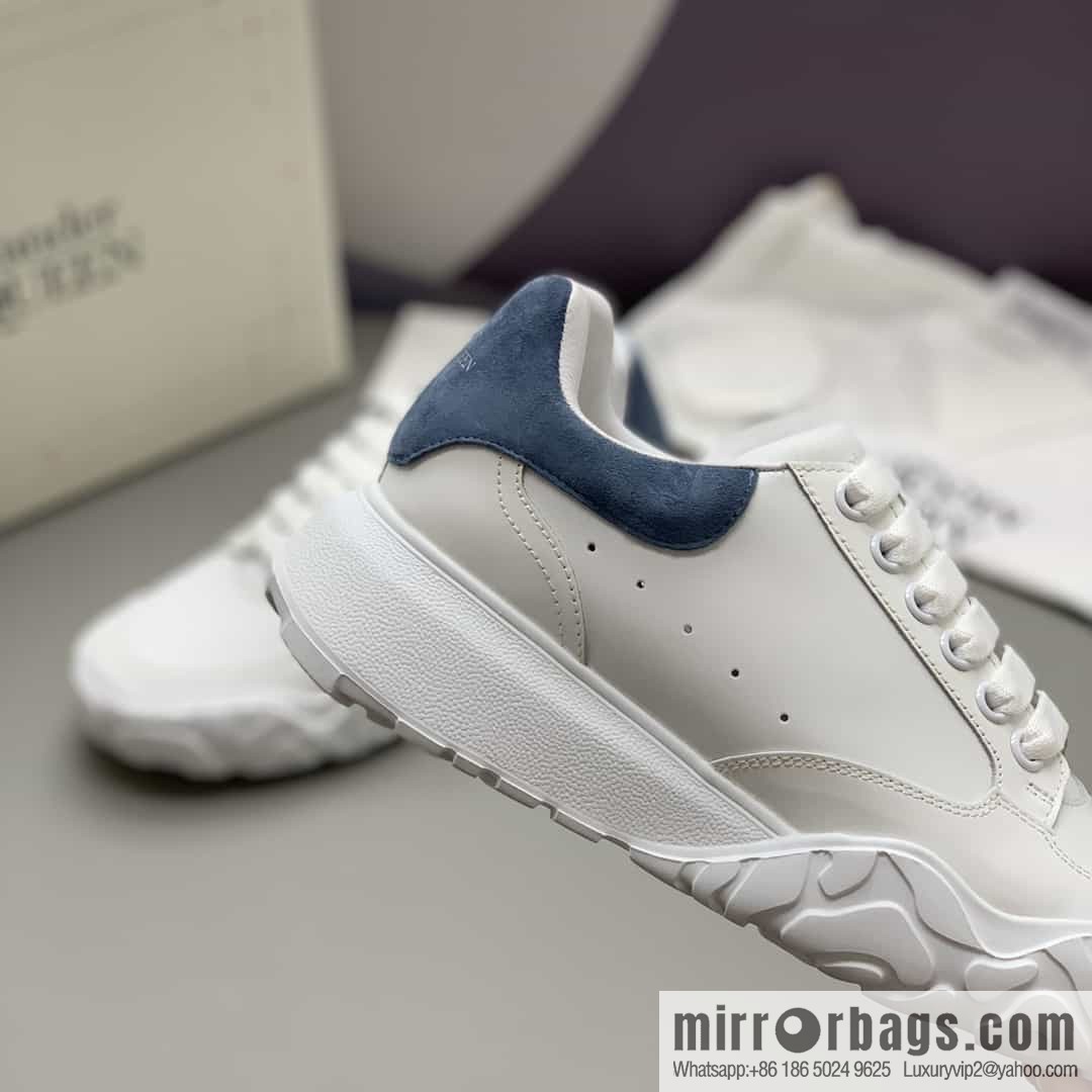 McQueen, leather, heel blue matte leather patchwork His & Hers sneakers