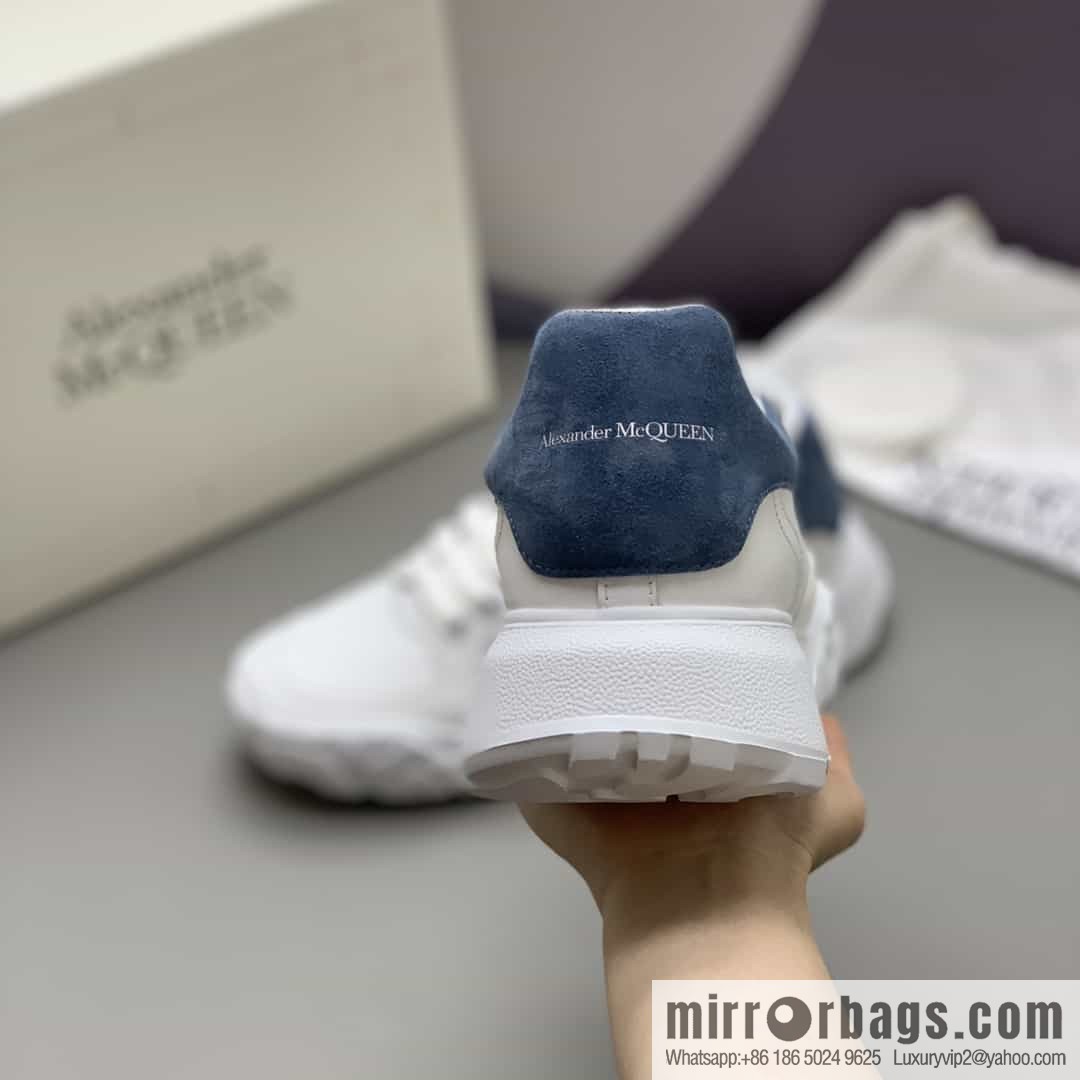 McQueen, leather, heel blue matte leather patchwork His & Hers sneakers