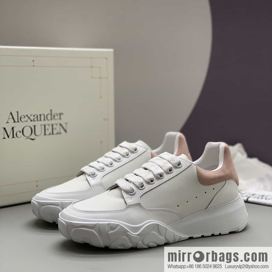 McQueen, leather material, heel pink matte leather patchwork women's sneakers