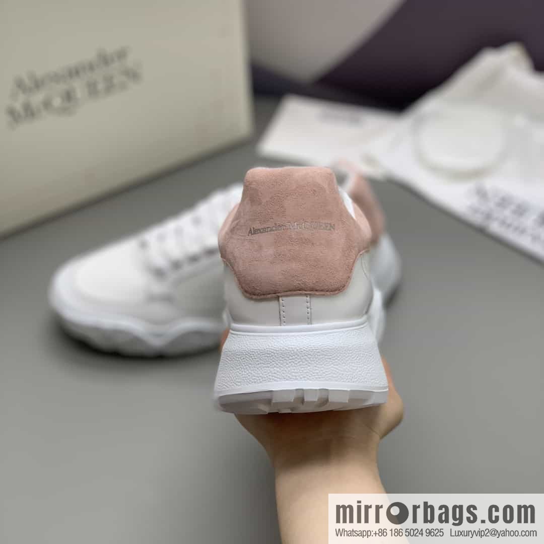 McQueen, leather material, heel pink matte leather patchwork women's sneakers