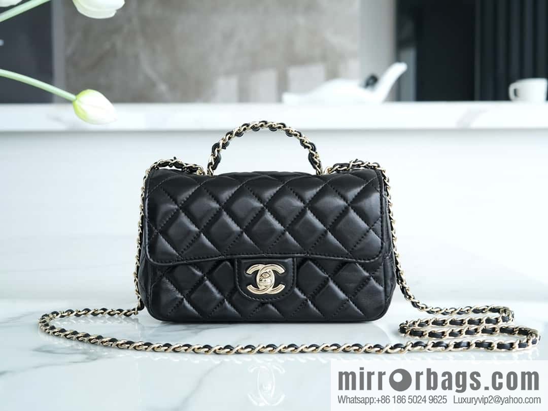 CHANEL 23A rhinestone handle cf small black AS4140