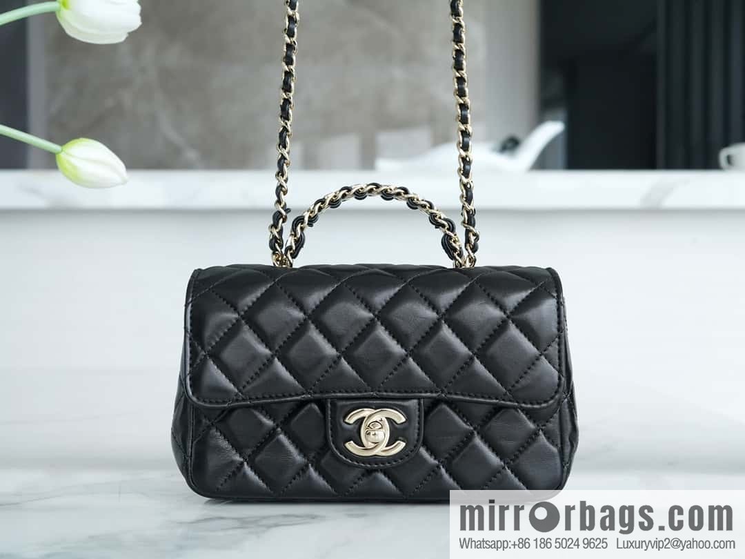 CHANEL 23A rhinestone handle cf small black AS4140