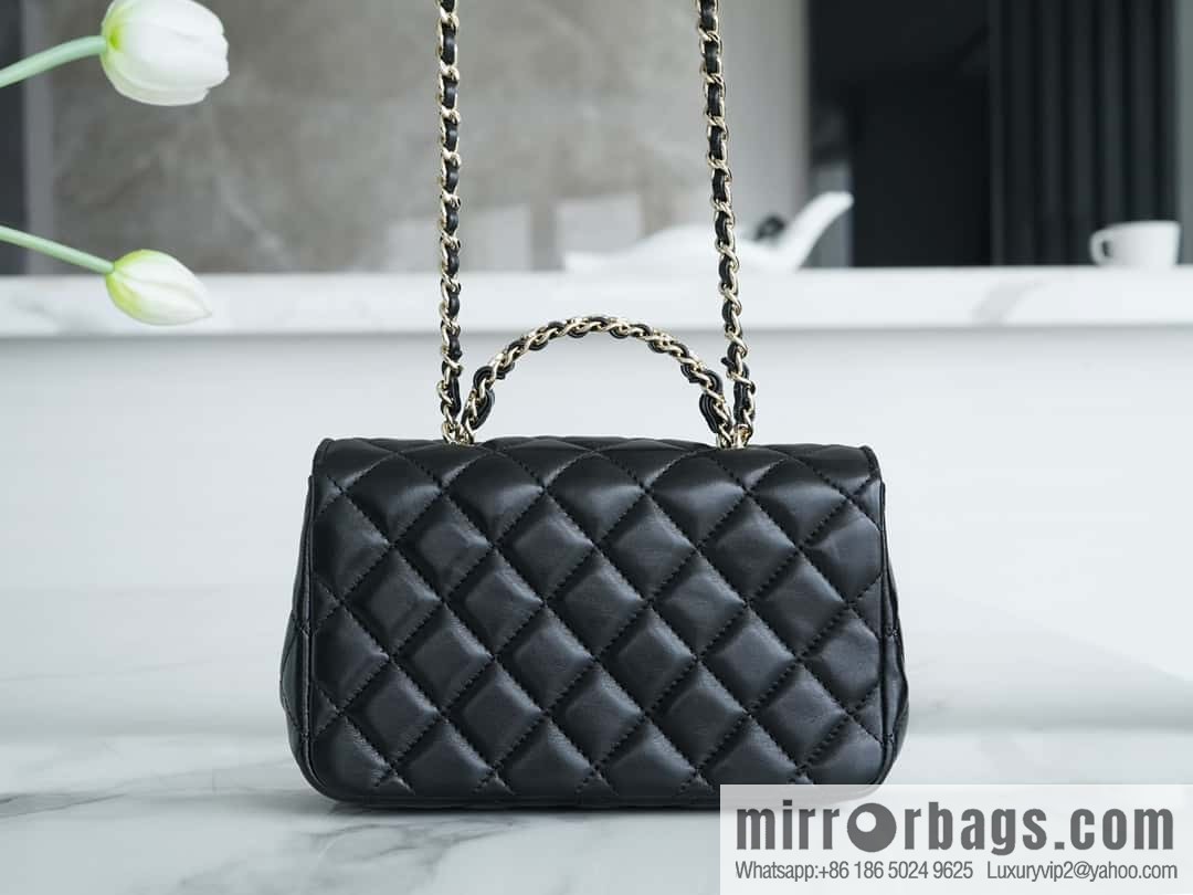 CHANEL 23A rhinestone handle cf small black AS4140