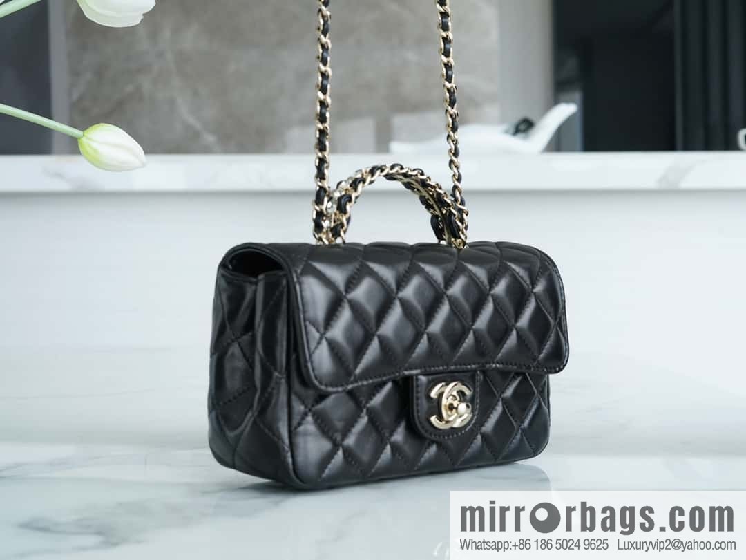 CHANEL 23A rhinestone handle cf small black AS4140