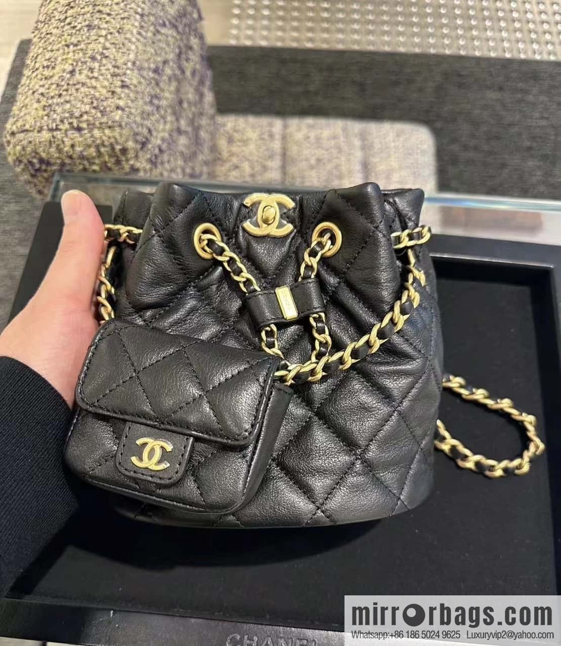CHANEL small shoulder backpack AS3947 black
