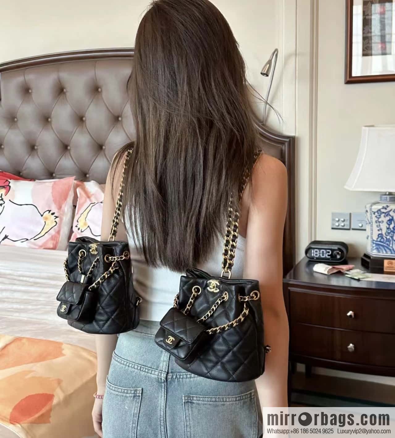 CHANEL small shoulder backpack AS3947 black