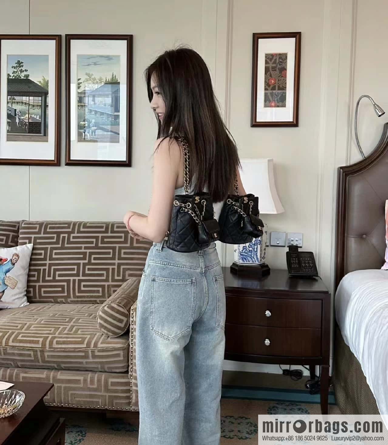 CHANEL small shoulder backpack AS3947 black