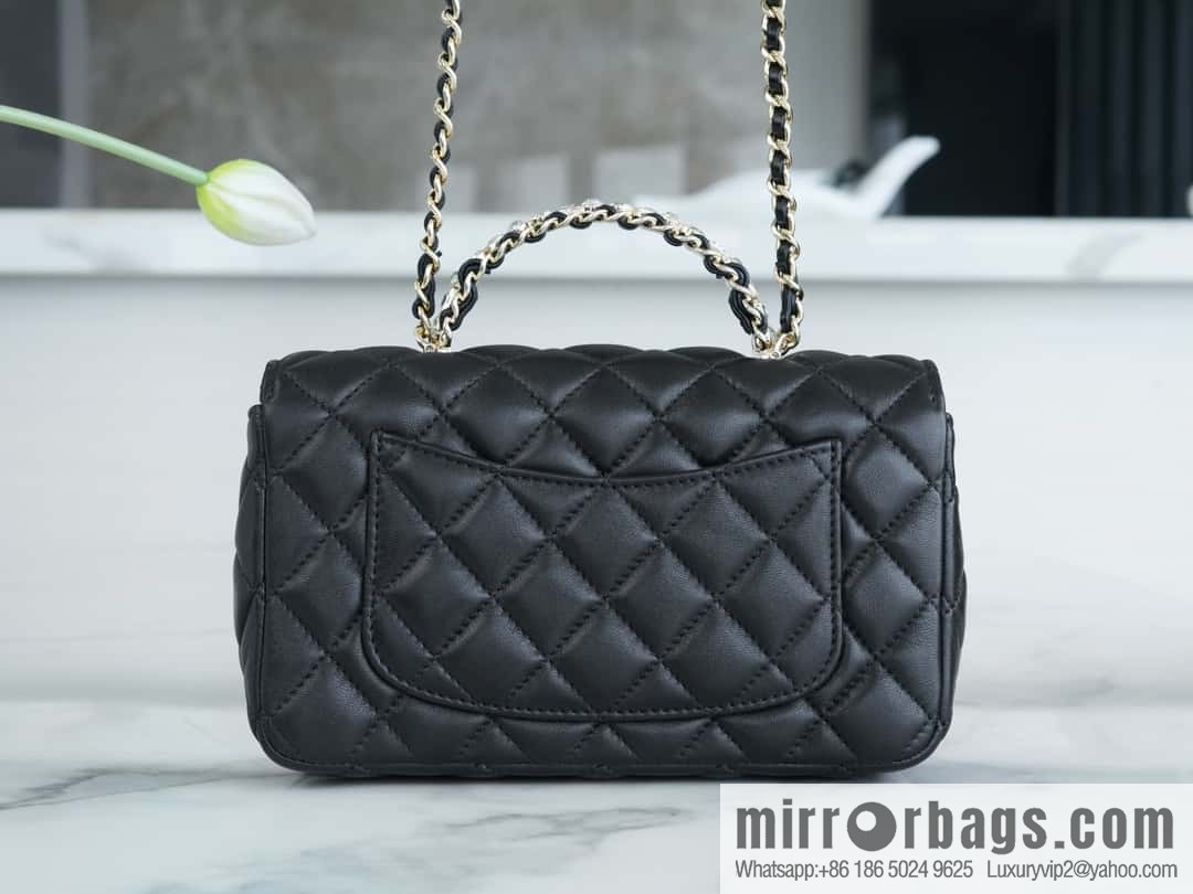 CHANEL 23A rhinestone handle cf medium black AS4141