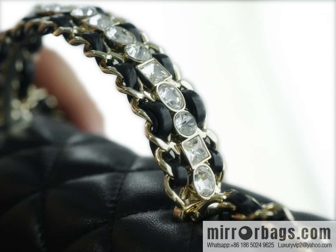 CHANEL 23A rhinestone handle cf medium black AS4141
