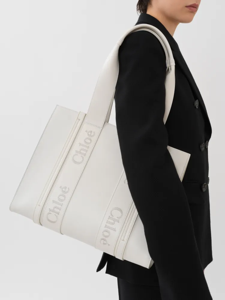 Chloe Woody Full Pitot Bag, White Medium 37CM