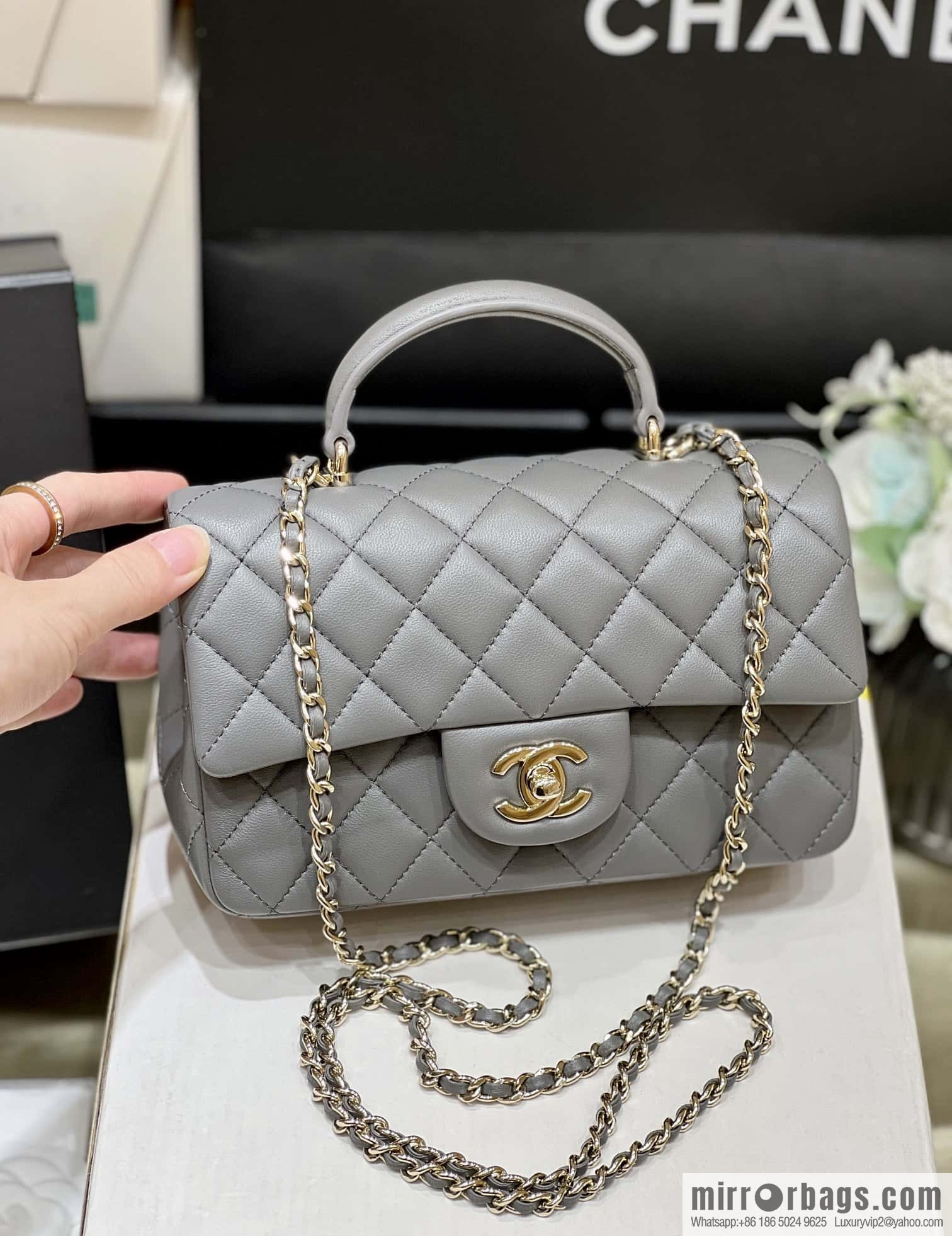 CHANEL classic cf mini handle 20CM AS2431 graphite gray