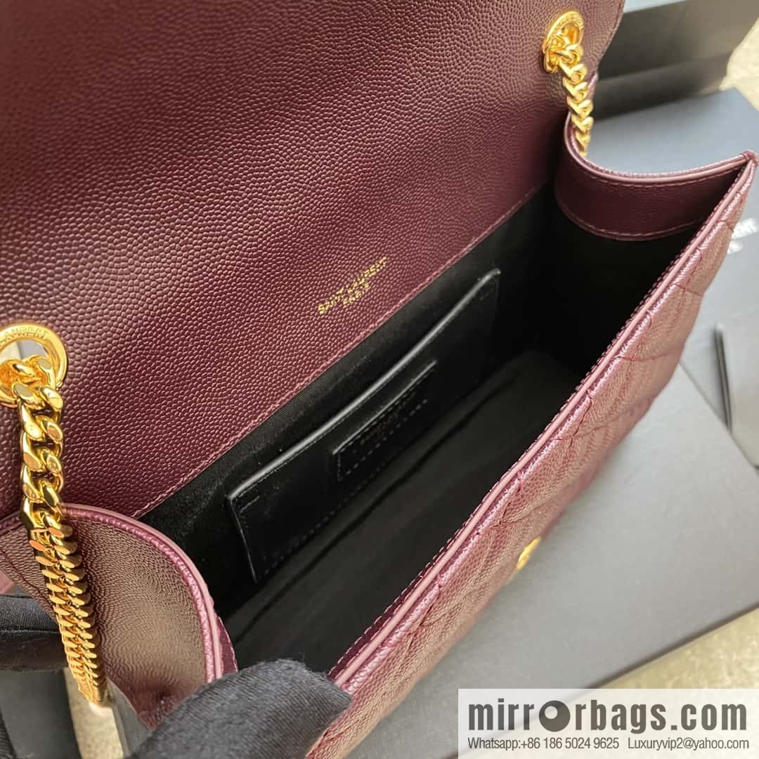 YSL new 𝑬𝒏𝒗𝒆𝒍𝒐𝒑𝒆# small 21CM original grain embossed quilted pattern leather envelope bag wine model: 600915 red ball pattern/gold buckle