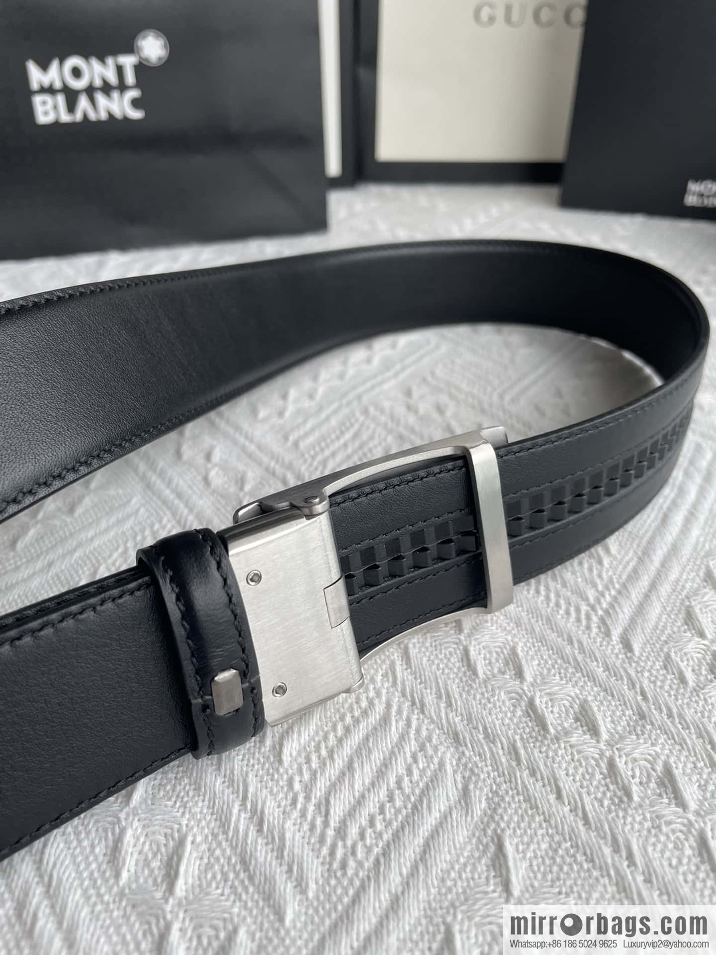 Montblanc, selected first-layer cowhide hexagonal star capsule metal automatic buckle belt 3.5cm