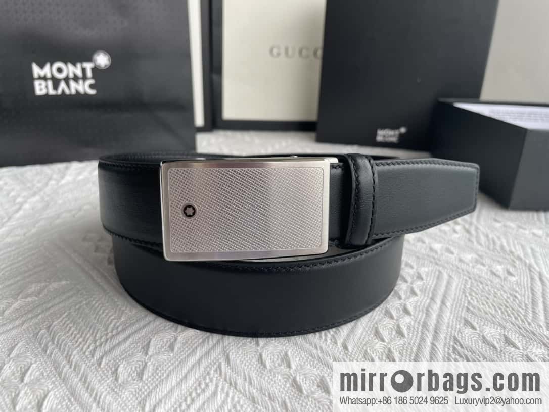 Montblanc, selected first-layer cowhide hexagonal star capsule metal automatic buckle belt 3.5cm