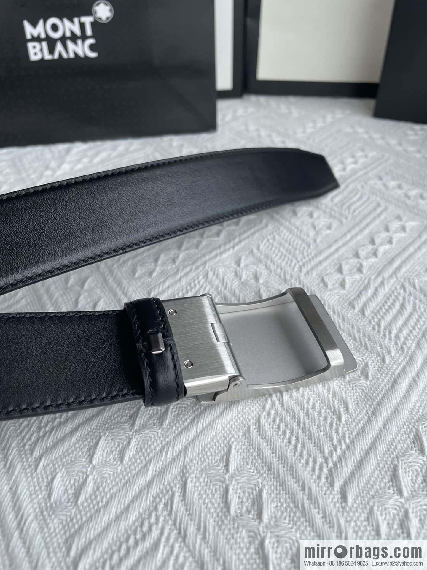 Montblanc, selected first-layer cowhide hexagonal star capsule metal automatic buckle belt 3.5cm