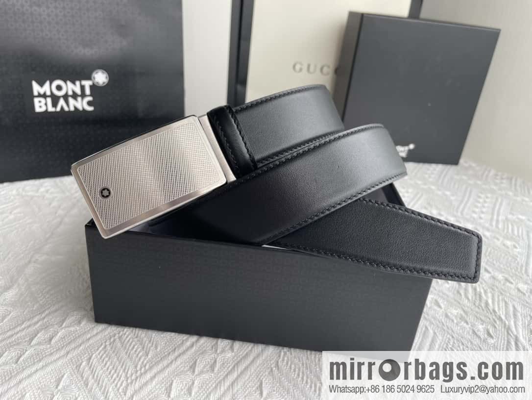 Montblanc, selected first-layer cowhide hexagonal star capsule metal automatic buckle belt 3.5cm