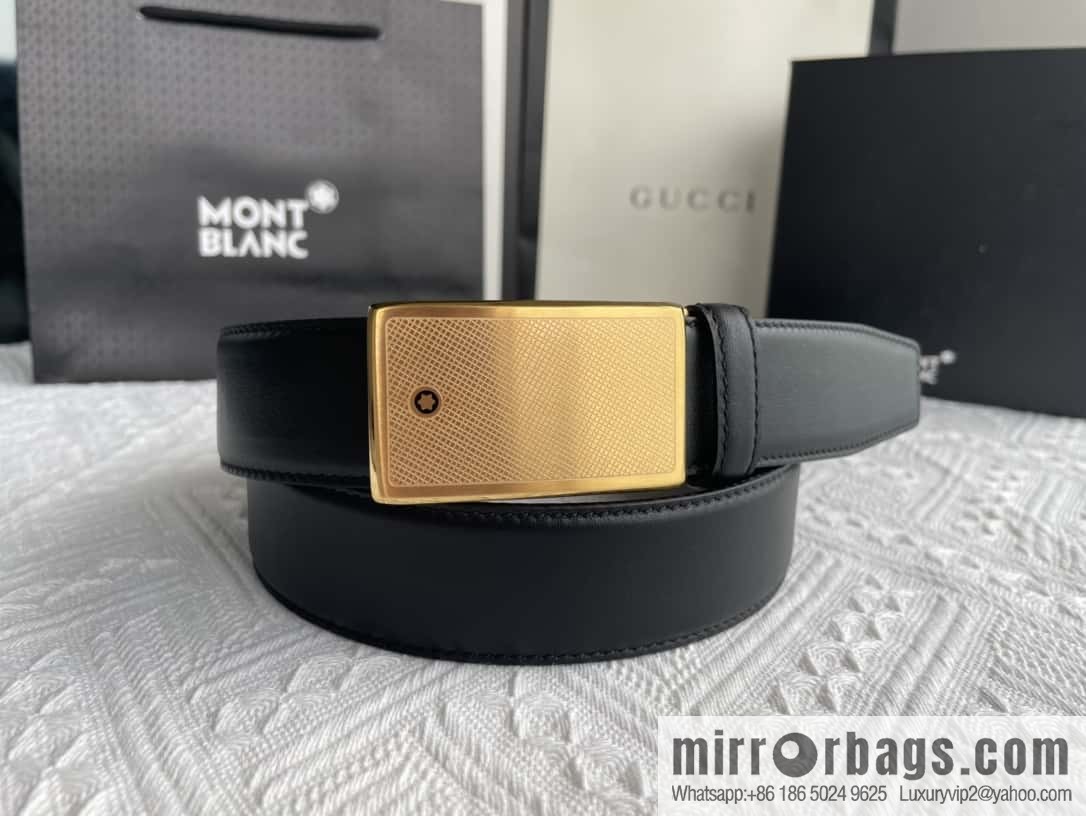 Montblanc, selected first-layer cowhide hexagonal star capsule metal automatic buckle belt 3.5cm