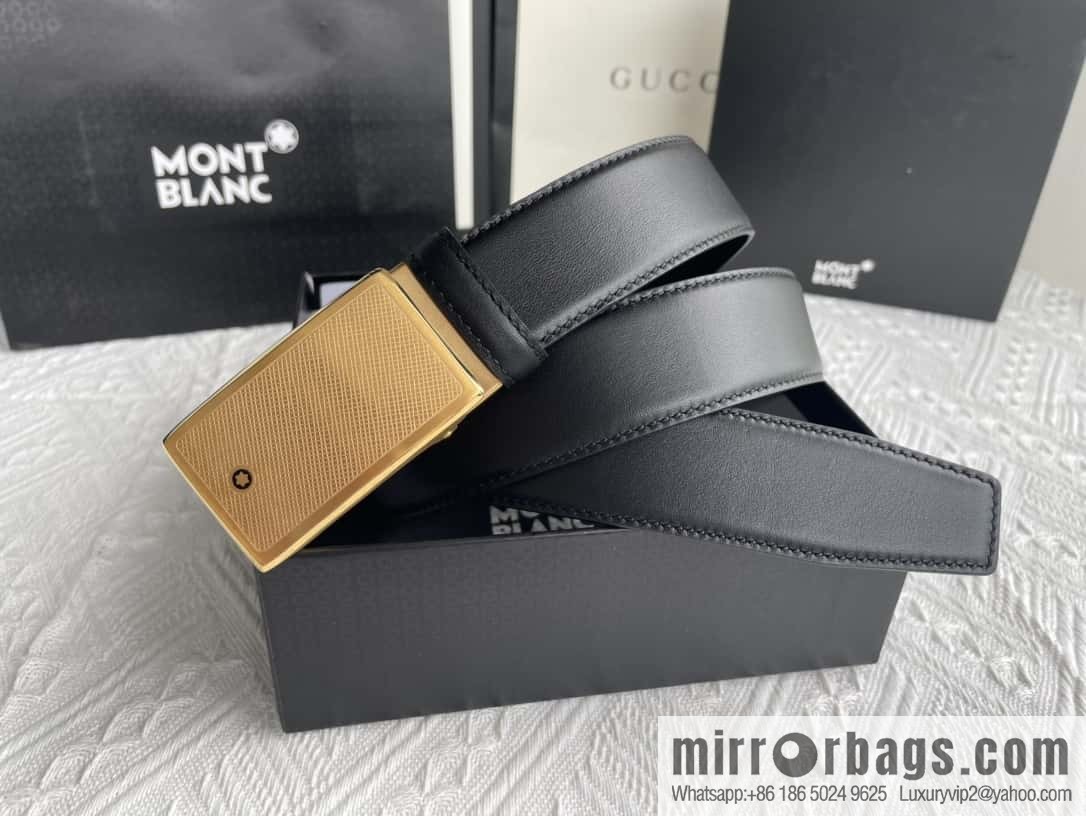 Montblanc, selected first-layer cowhide hexagonal star capsule metal automatic buckle belt 3.5cm