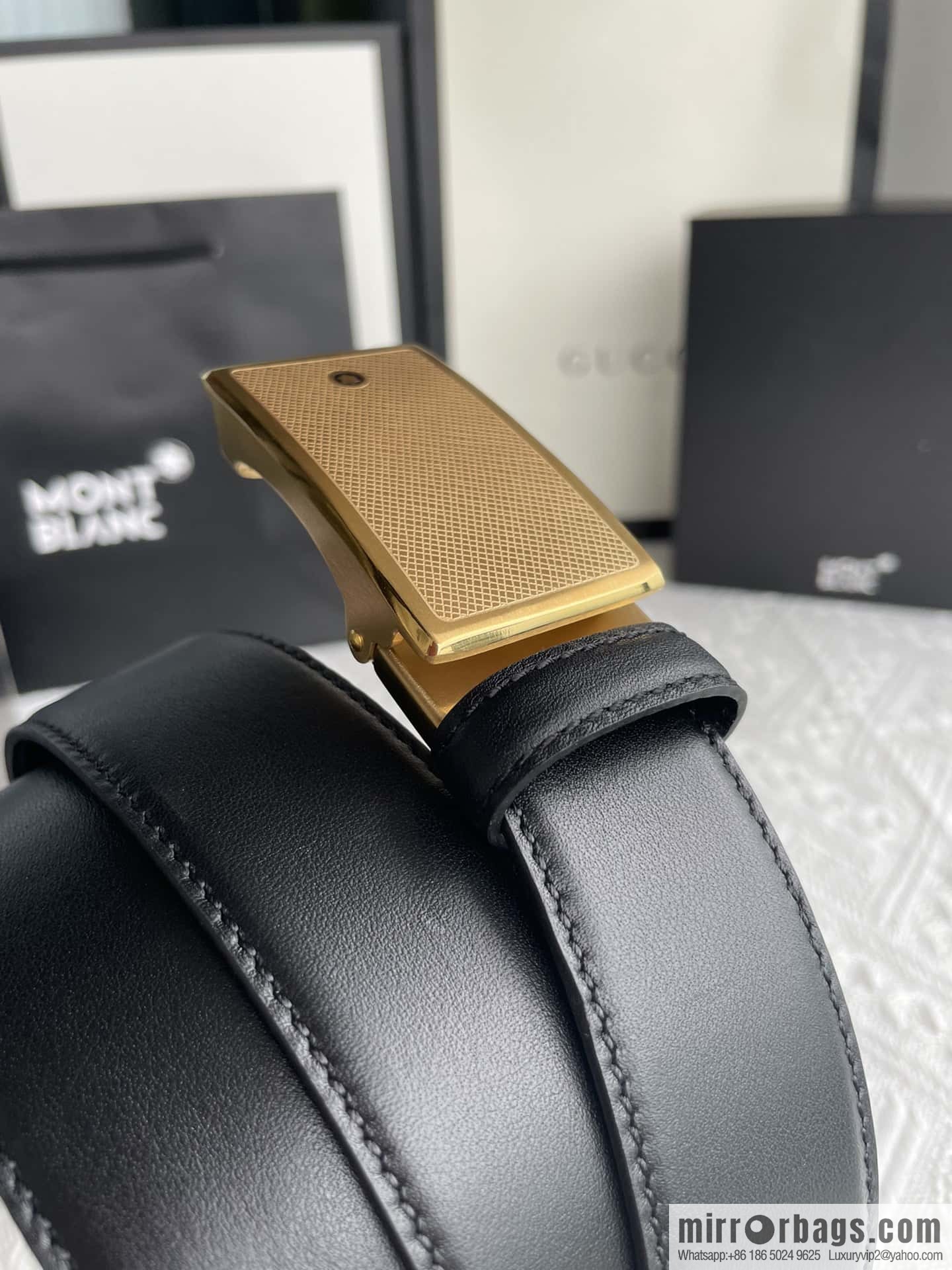 Montblanc, selected first-layer cowhide hexagonal star capsule metal automatic buckle belt 3.5cm