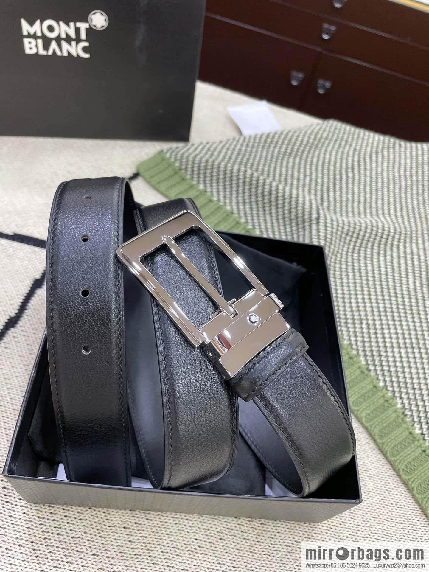 MONTBLANC's new black series pin buckle double-sided delicate first-layer cowhide belt